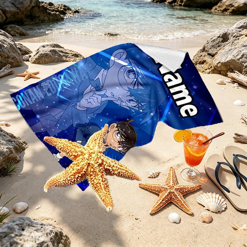 Custom Name Personalized Detective Conan Print Beach Towel, for Trip Camping Beach Party Home Decor, Birthday Gift for Family & Friends