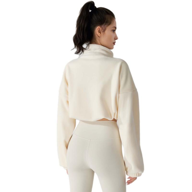 Womens Winter Fleece Jacket Stand Collar Long Sleeve Zip-Up Oversized Casual Coat