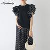 Korean Fashion Summer Women Streetwear Top Black White Casual Loose Ladies' Blouse Flying Sleeve Stylish Cool Clothing