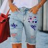 Women's Distressed Ripped Denim Shorts High Waist Stretch American Flag Short Pants Summer Casual Jean Shorts