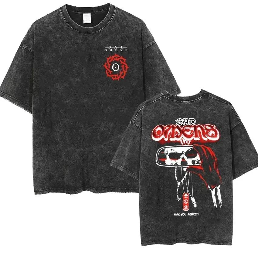 Streetwear Bad Omens Band Music Tour Washed T Shirt Retro 90s Men Women Clothing T-shirt Casual Oversized Tees