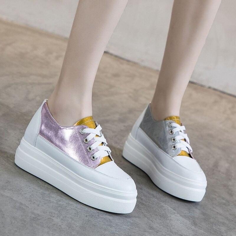 Fujin 8cm New Genuine Leather Platform Spring Autumn Chunky Sneaker Casual Hidden Women Vulcanize Comfy Summer Mixed Color Shoes