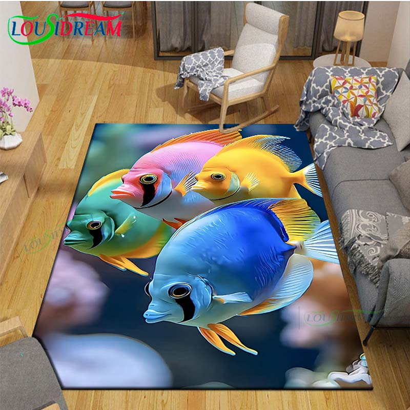 Marine Fish, Sea Turtles, Jellyfish Printed Carpet Outdoor Area Rug Non -slip Carpet Bedroom Decor Carpet for Living Room Gift