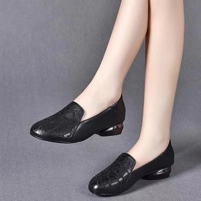 Женские милые туфли с круглым носком, черные, легкие, с цветочным узором, весенние, слипоны, на квадратном каблуке, женские повседневные коричневые туфли ab497