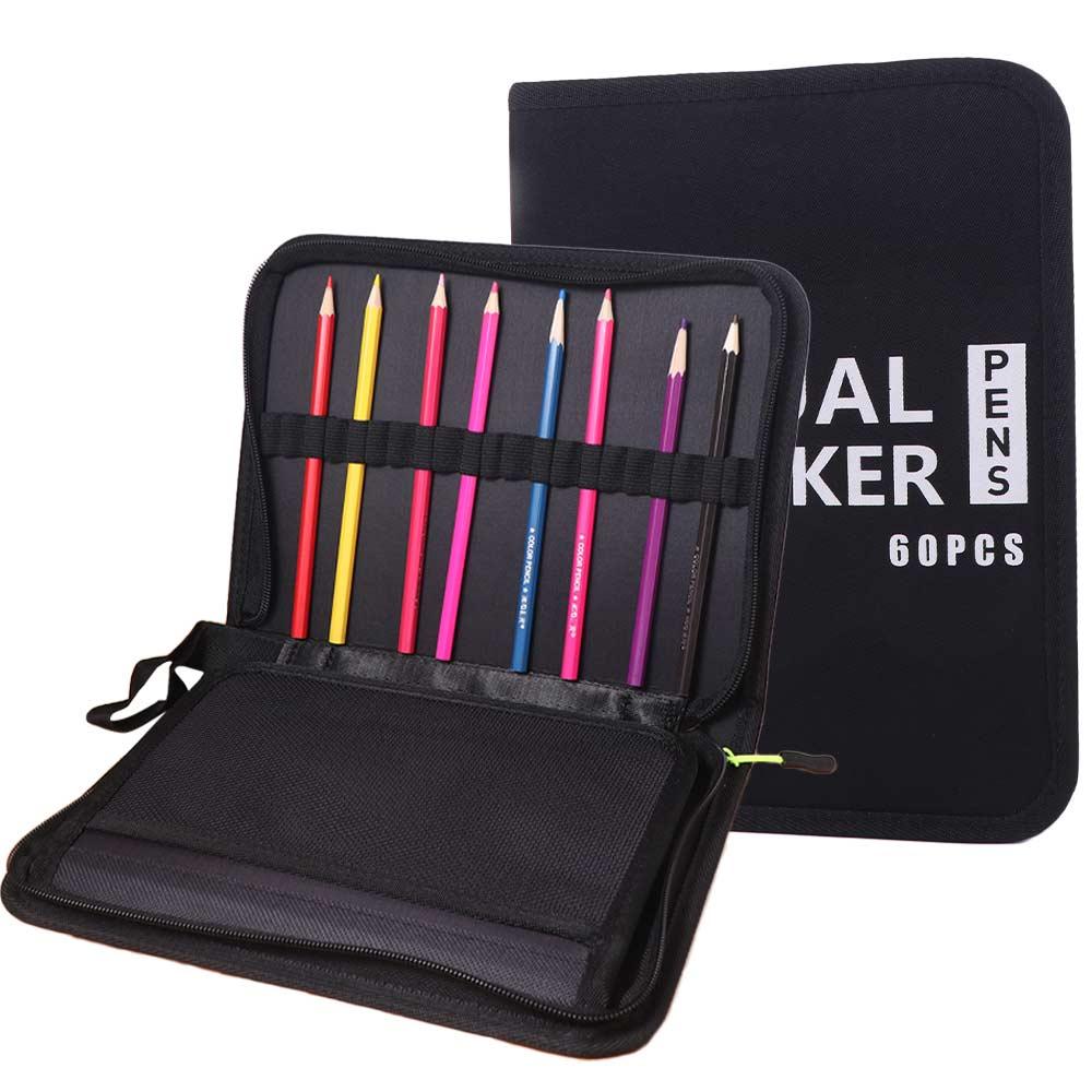 Large Capacity Zippered Slots Organizer Sketching Pencil Bag Art Markers Brush