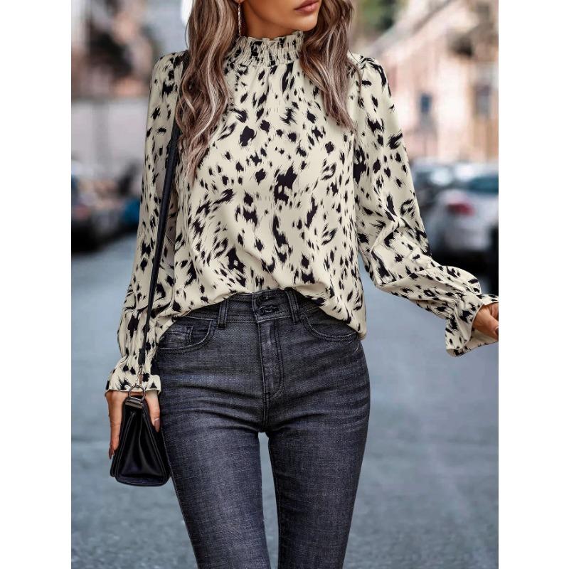 Spring and Autumn Women's Plus Size Shirt Temperament Pullover Long Sleeve Half High Neck Loose Type Shirt