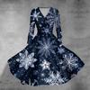 Women's Casual Fashion Christmas Printed Long Sleeve V-Neck Sexy Pocket Dresses