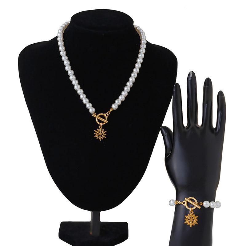 Imitation Pearl Chain Jewelry Sets Classic Choker Snowflake Pandent Necklace & Bracelet For Women Jewelry Gifts SN02