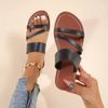 2024 Summer Flat Heel Sandals for Women Casual Plus Size Beach Slippers Woman Pu Leather Strap Slip-On Gladiator Sandals
