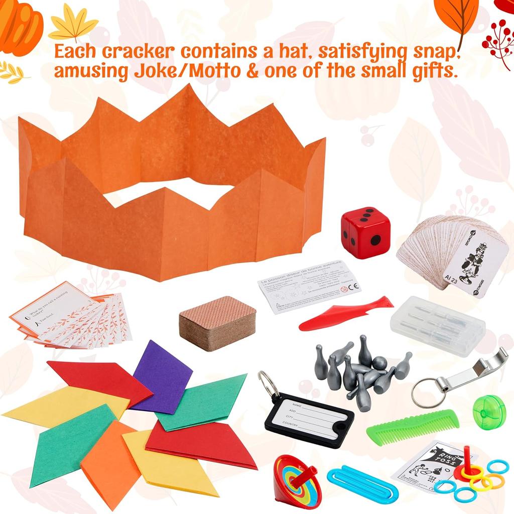 JOYFY 12 Pack Thanksgiving Party Table Favor No Snap No Popping with Party Hat, Joke & Gift Inside Thanksgiving Holiday gifts