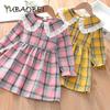 Girls Dresses for Kids Preppy Style Baby Cotton Plaid Dress Children Long Sleeve Lace Dress Teenage Girls Clothes