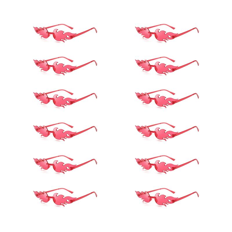 12 пар в наборе Солнцезащитные очки в форме пламени Новая мода Безободковые Конфетный цвет Вечерние очки Модный дизайн Цветные солнцезащитные очки