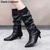 Fashion Sexy Women Pleated Half Boots Pointed Toe 5CM Stilettos Heels Slip on White Women's Mid-Calf Boots Womens Shoes 41 44 Dropshipp