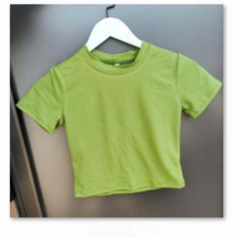 Новая летняя однотонная женская укороченная футболка с коротким рукавом, приталенная повседневная хлопковая футболка, женская простая модная элегантная футболка, женская 24498