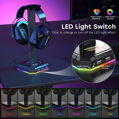 Подставка для наушников из алюминиевого сплава с подсветкой RGB, кронштейн для наушников, стойка для демонстрации, держатель игровой гарнитуры, вертикальный кронштейн, вешалка