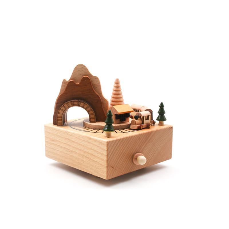 Handmade Wooden Music Box Creative Retro Rotating Music Box Christmas Birthday Gifts DIY Log Making Ornament Home Decoration