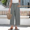 Women's Fashion Loose Leisure Solid Colour Cotton Linen Casual Nine Points Wide Leg Pants