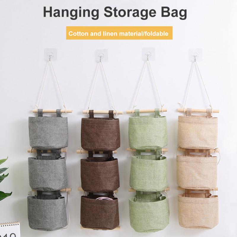 Sundries Home Decor Pockets Hanging Storage Bag Bathroom Wall Door Foldable Detachable Wardrobe Cotton Linen Closet Organizer