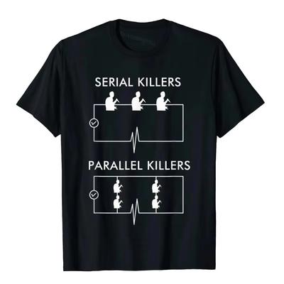 Unisex Funny Electrician Serial Parallel Killers Graphic Tee Japanese Geek Style Cotton Casual Streetwear Gift Top