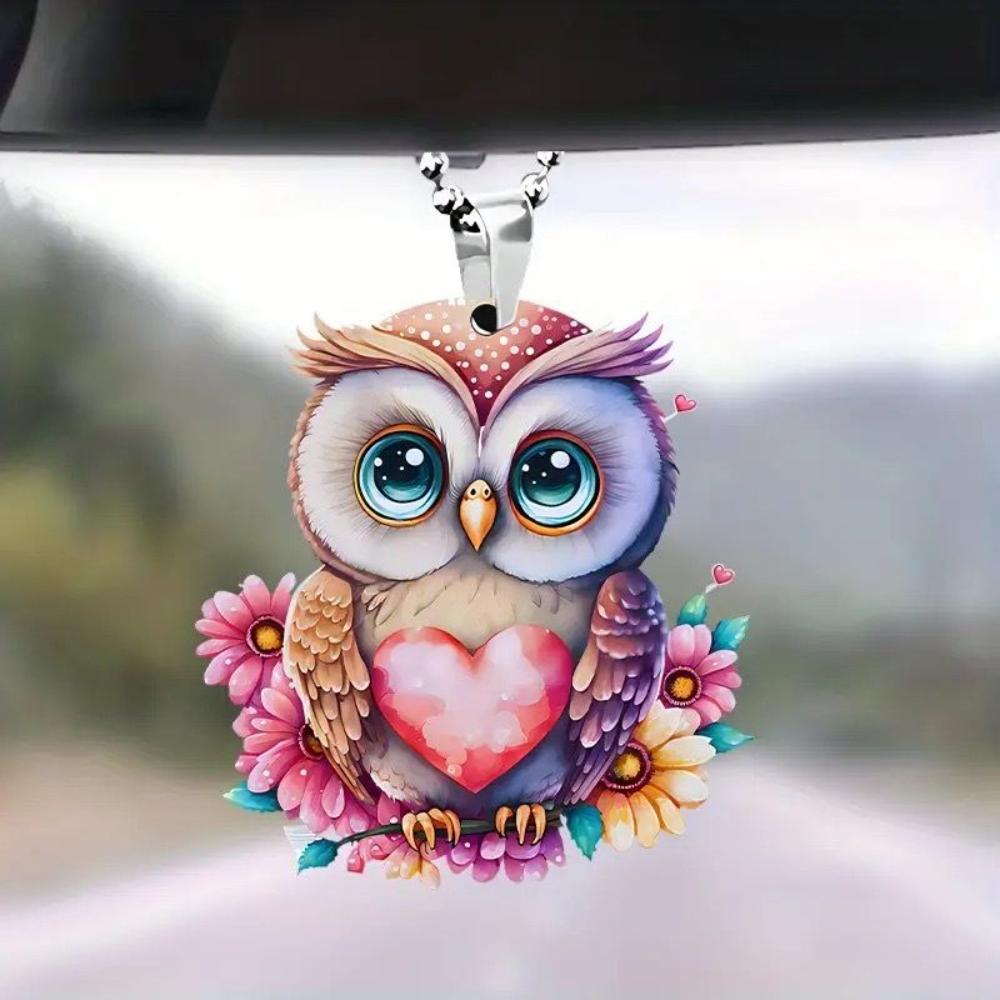 Love Owl 2D Acrylic Decorative Pendant, Interior Pendant, Car Interior Rearview Mirror Decorative Pendant, Backpack Pendant Keychain