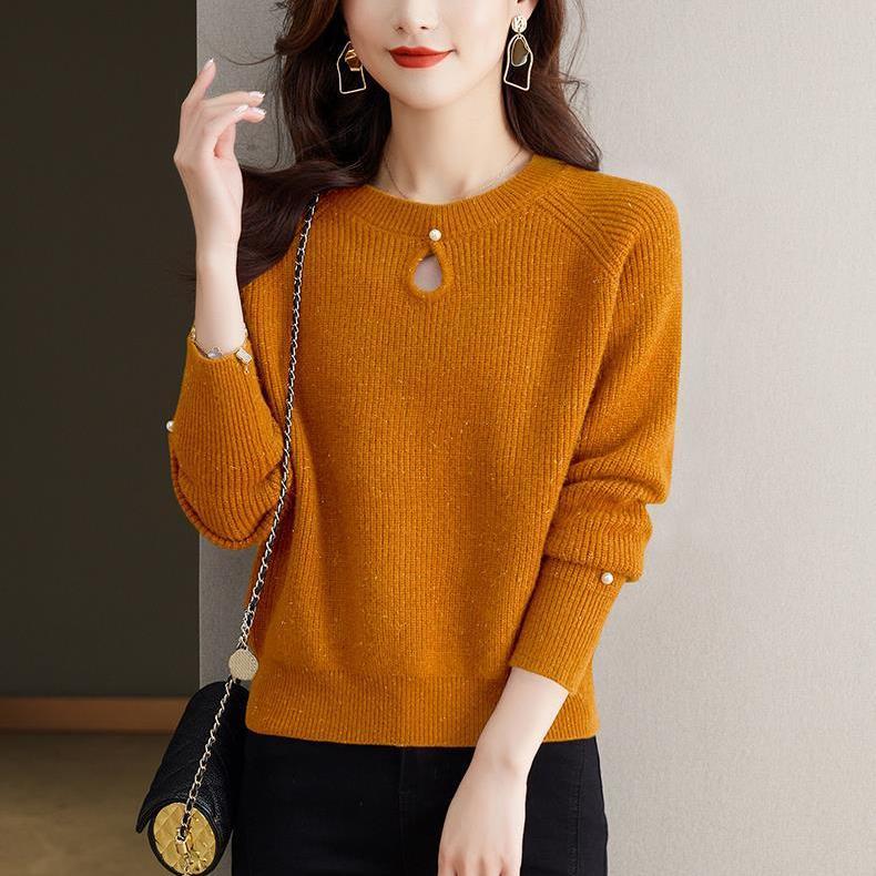 Свитер женский повседневный вязаный пуловер осень и зима мягкий и теплый с длинными рукавами базовый круглый вырез