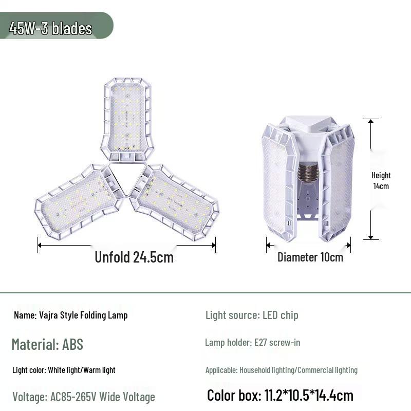 LED Transformable Ceiling Light with 4+1 Folding Bulbs for Garages and Warehouses