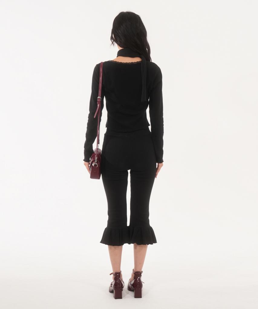 FANYOUNG Frill Capri Pants Black