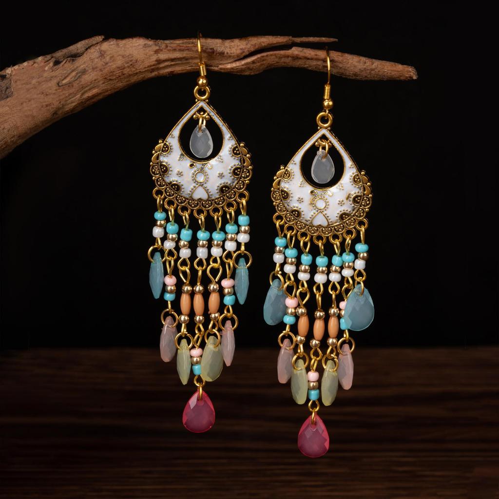 Серьги с кисточками из богемского хрусталя - Этнический стиль, стройнят лицо, преувеличенный дизайн для путешествий