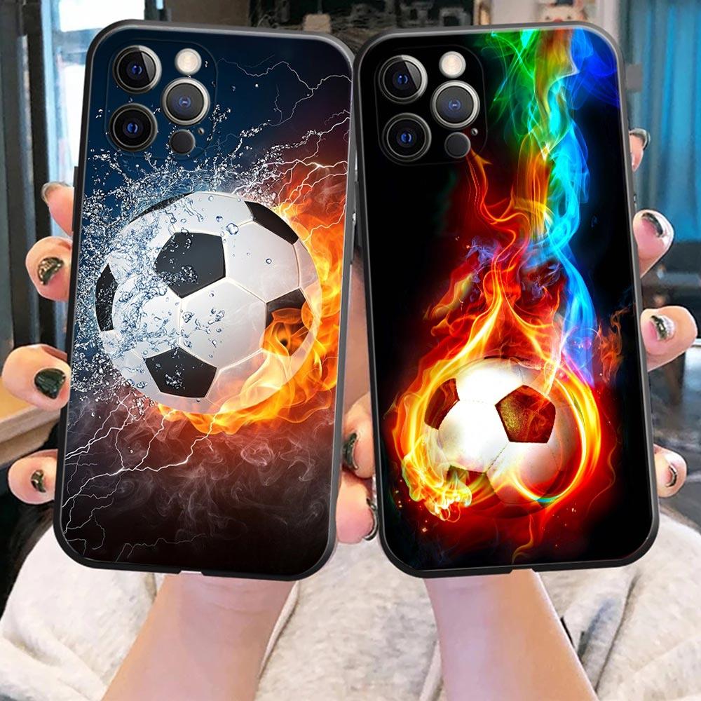 Fire Football Soccer Ball Phone Case for Apple iPhone 16 15 14 Plus 11 13 17 Pro Max 17Air 16e 17Pro Cases Soft Silicone Cover