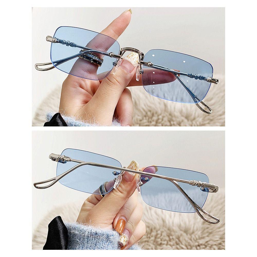 Без оправы винтажные металлические очки модные прямоугольные солнцезащитные очки для женщин и мужчин