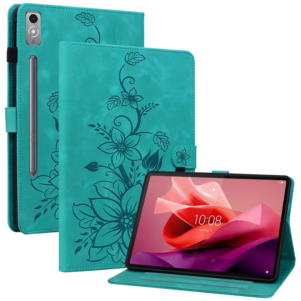 Для Lenovo Tab P12 Чехол Кожаный чехол для планшета с цветами лилии, отделениями для карт, подставкой