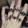 New Adjustable Opening Irregular Red Crystal Glass Heart Aesthetic Rings for Women Gothic Animal Spider Ring Creative Jewelry
