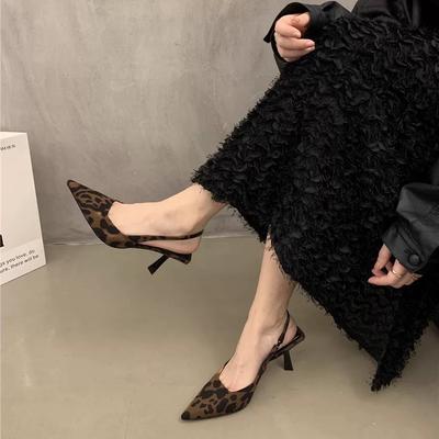 2025 новая мода французские остроносые леопардовые босоножки на высоком каблуке с замшевой головкой, весна и лето, новые одинарные туфли в стиле феи