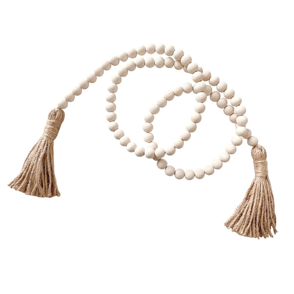 Nordic Wood Beads Garland with Tassel Farmhouse Beads Rustic Country Kids Home Wall Decor