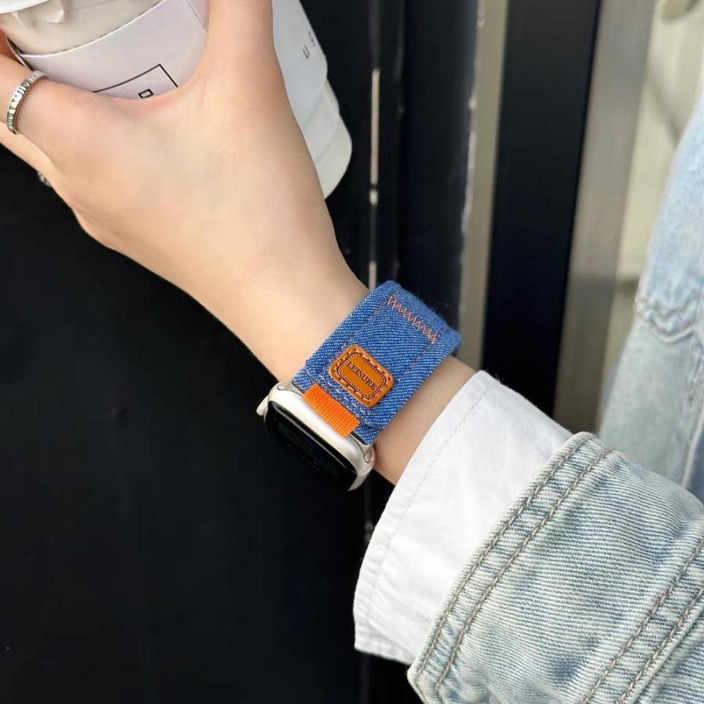 Джинсовый холщовый ремешок для Apple Watch Band 45 мм 41 мм 44 40 мм Ultra 49 мм нейлоновый браслет 11/10 46 мм 42 мм iWatch Series 9 8 7 6 5 4 SE