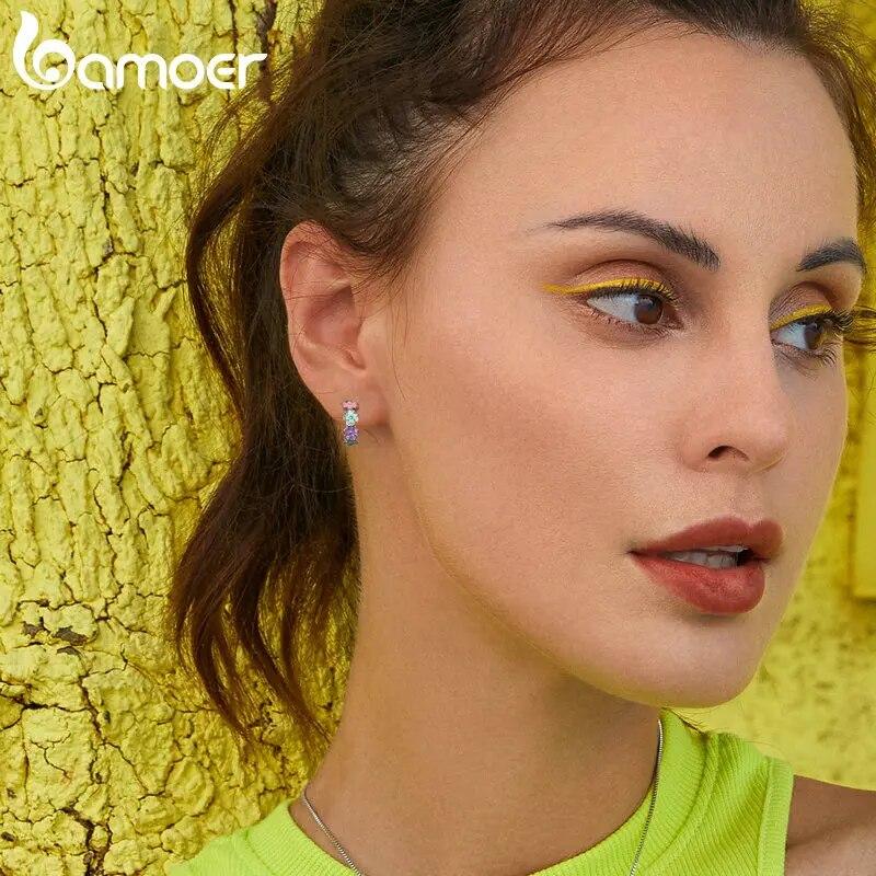 BAMOER стерлингового серебра 925 пробы, разноцветные серьги-кольца с цветком, эмалированные цветочные пряжки для ушей для женщин и девочек, вечерние ювелирные изделия