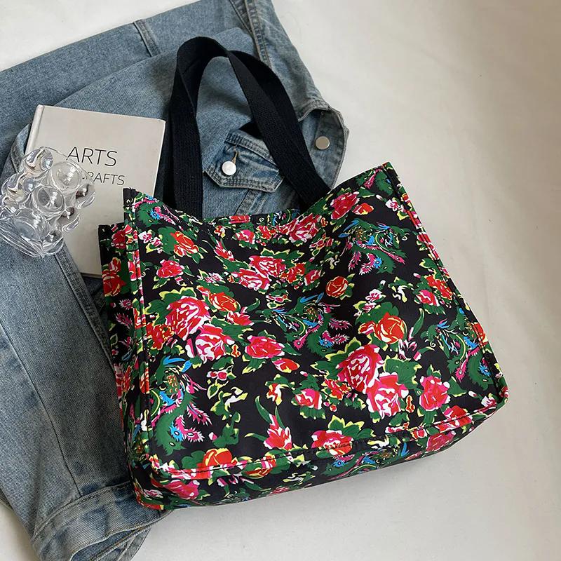 WTEMPO Retro Large Capacity Floral Printed Bags Casual Versatile Singer Shoulder Bags Women's Travel Beach Shopping Handbags