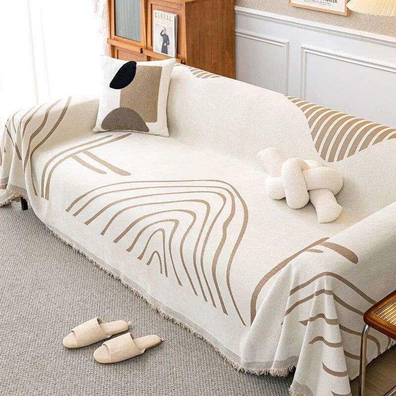 Чехол для дивана из синели, одеяло для проживания в семье, спальня, универсальное для всех сезонов, полотенце, пылезащитное декоративное полосатое полотенце для дивана, чехол