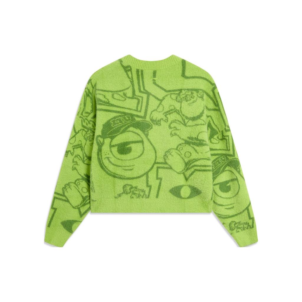 Li Ning Disney Collaboration Series Monsters University Cartoon Print Флисовый кардиган для женщин Топы лимонно-зеленого цвета AMBT140-2