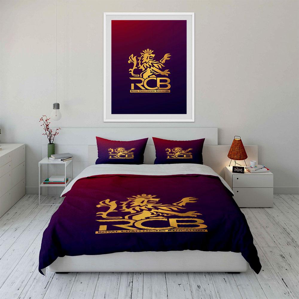 Golden Royal Lion on Purple Gradient Background Print Bedding Set Duvet Cover Pillowcases (1* Duvet Cover 2* Pillowcases Do Not Include Comforter)