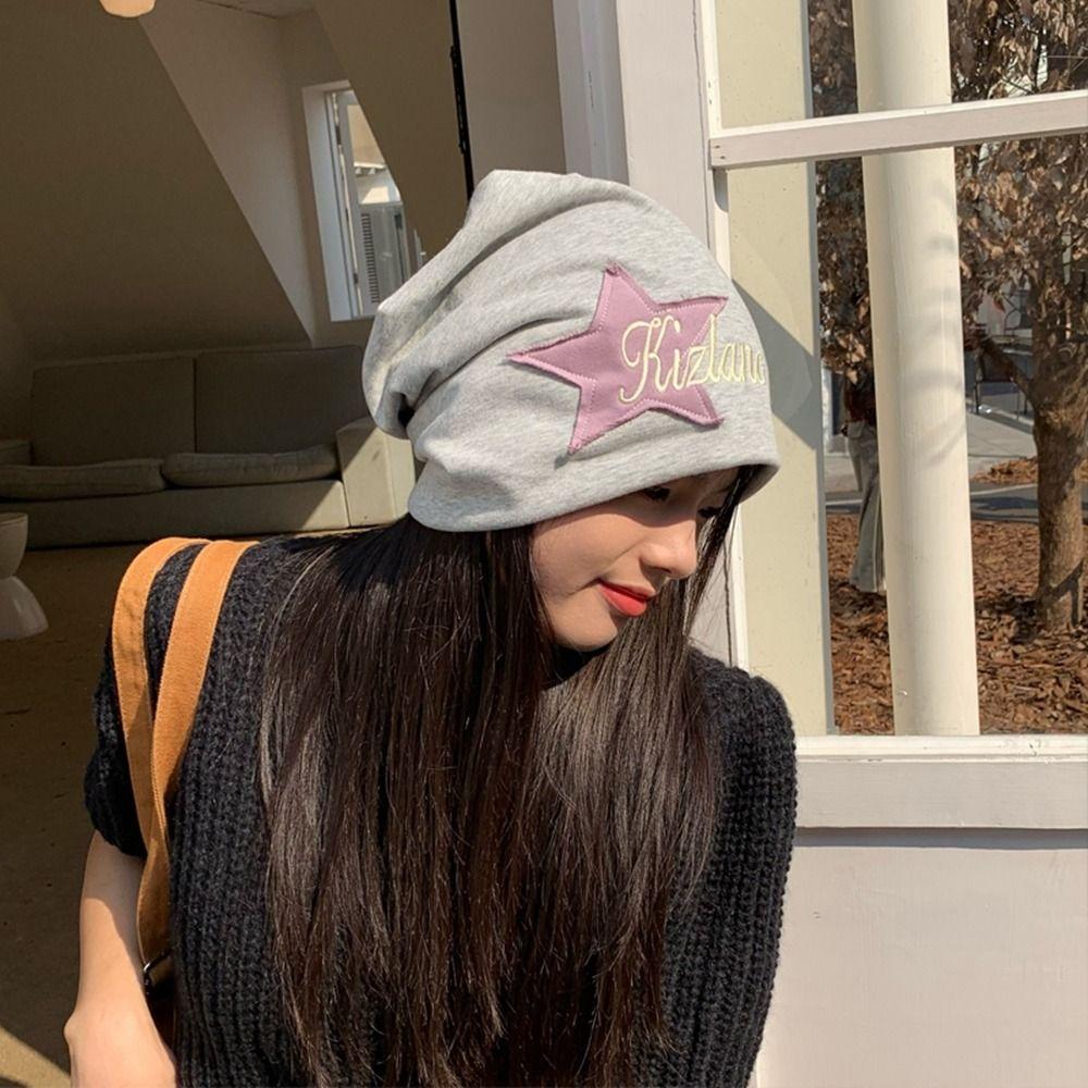 Autumn and Winter Solid Color Ear Protection Beanie Hat Women Warm Cap Letter Hat Korean Style Caps