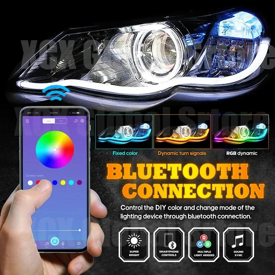 2 шт. 30/45/60 см RGB LED ДХО Дневные Ходовые Огни Потоковые Поворотники Управление через Приложение Светодиодные Полосы для Фары Автомобильные Аксессуары