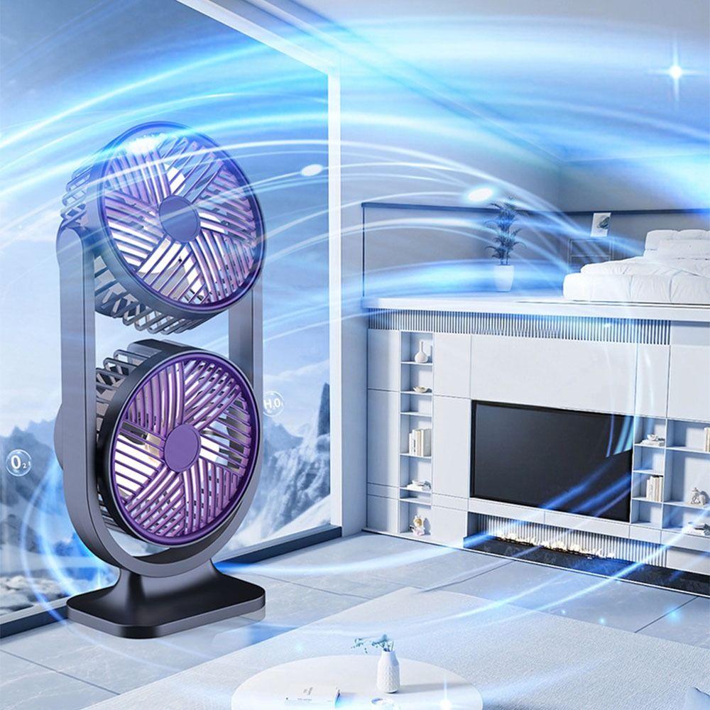 USB Rechargeable Dual-Head Desktop Fan 5 Gear Small Electric Fan  Home Living Room