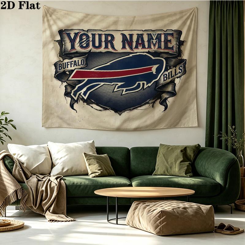 Custom Name Buffalo Bills Printed Tapestry – Wall Hanging for Bedrooms, Dorms, and Home Decor