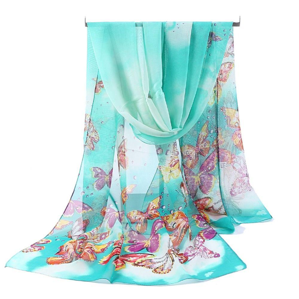 160*50cm Chiffon Scarf Butterfly Print Shawl Silk Fashion Beach Gauze Scarf for Women