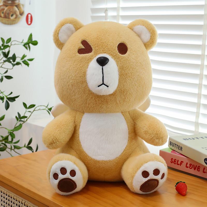 With Bowknot Bear Wings Plush Toy Cartoon Stuffed Doll Bedroom Gift Decoration