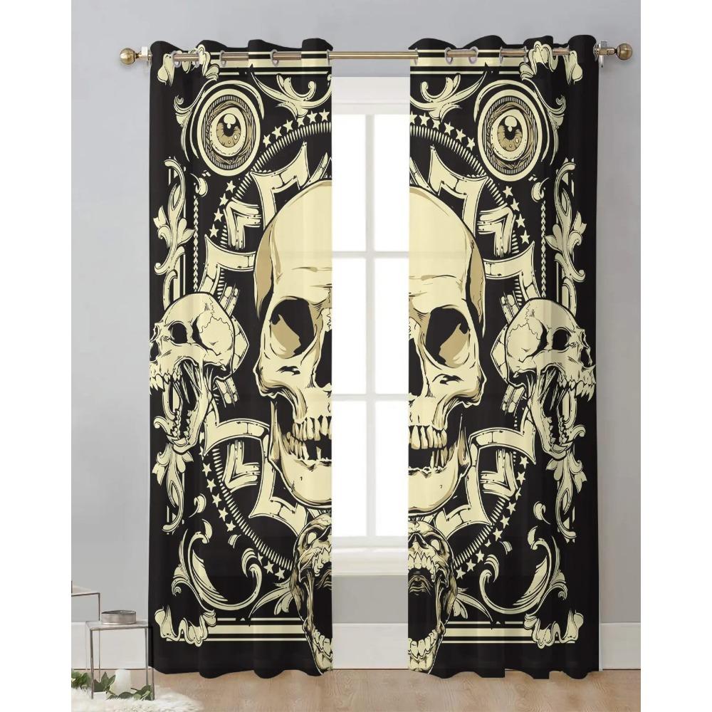 Terror Skull Sheer Curtains Living Room Window Tulle Curtains For Bedroom Kitchen Home Decoration Voile Drapes
