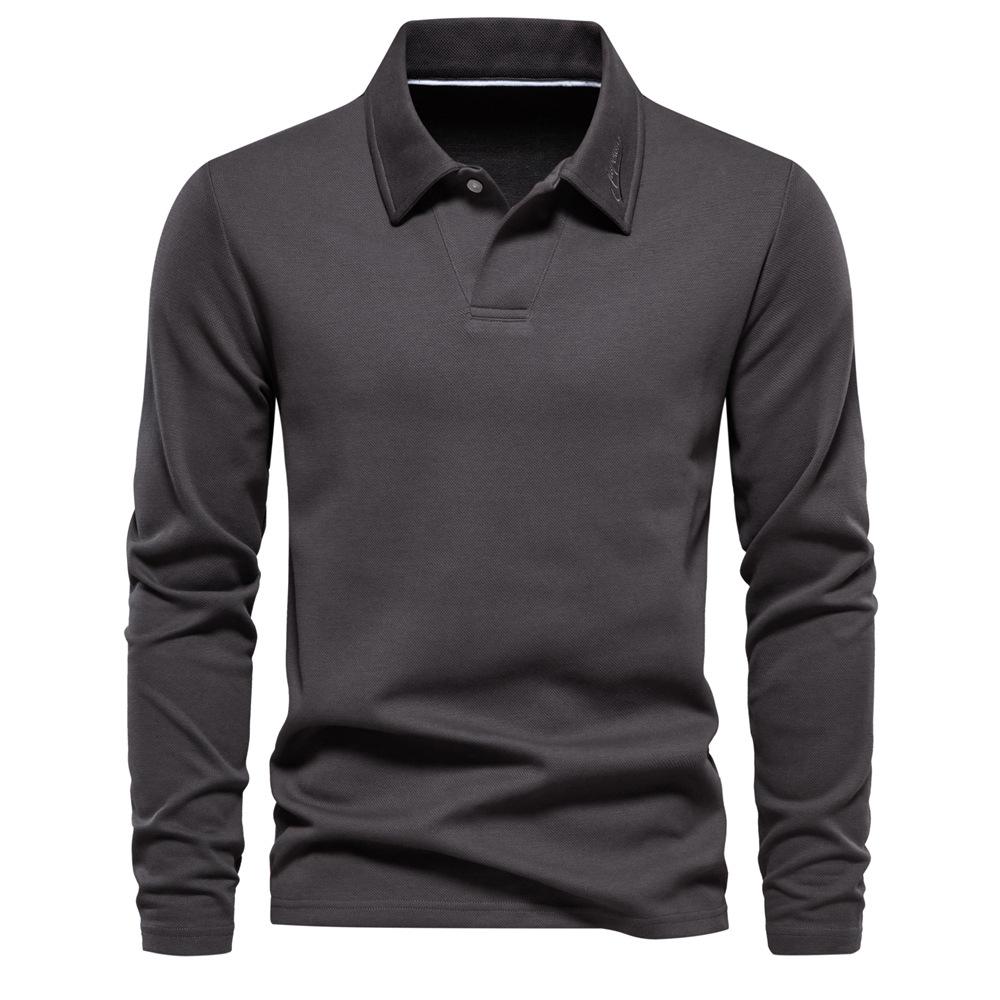 Autumn And Winter New Men'S Washed Long-Sleeved Lapel Polo Shirt Casual Solid Color Top Trendy Versatile Polo