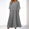 Женское платье свободного покроя средней длины с двойными карманами, украшение на пуговицах, круглый вырез, короткий рукав, летнее платье в стиле бохо, рабочая одежда
