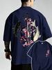 Trendy Casual Japanese Yinyang Koi Fish and Samurai Sword Pattern Cotton Unisexs Tshirt Shortsleeved Tshirt Casual Loose Unise